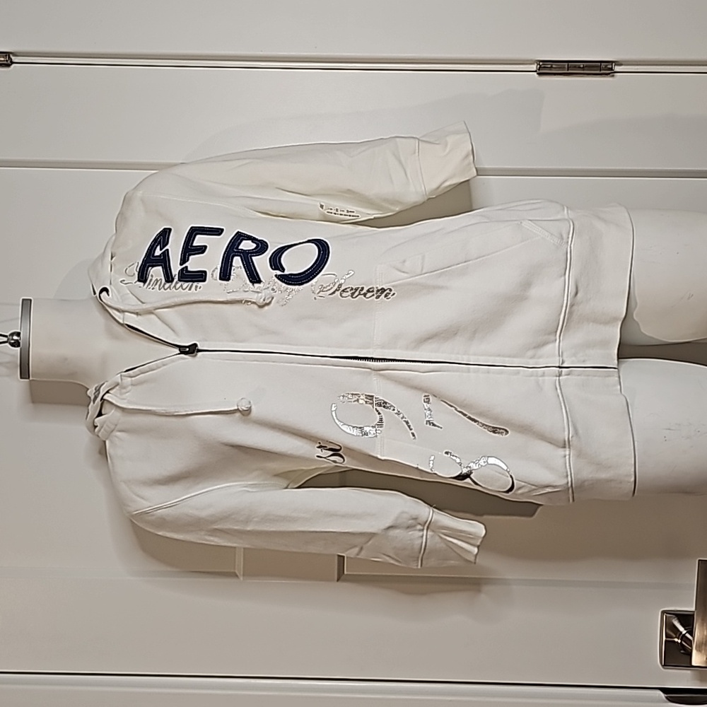 NWT Aeropostale White Half Sleeve Full Zip Hoodie